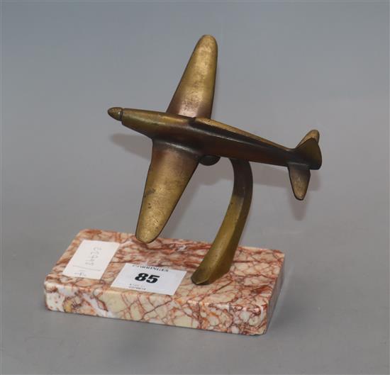 An Art Deco bronze aeroplane desk weight height 16cm